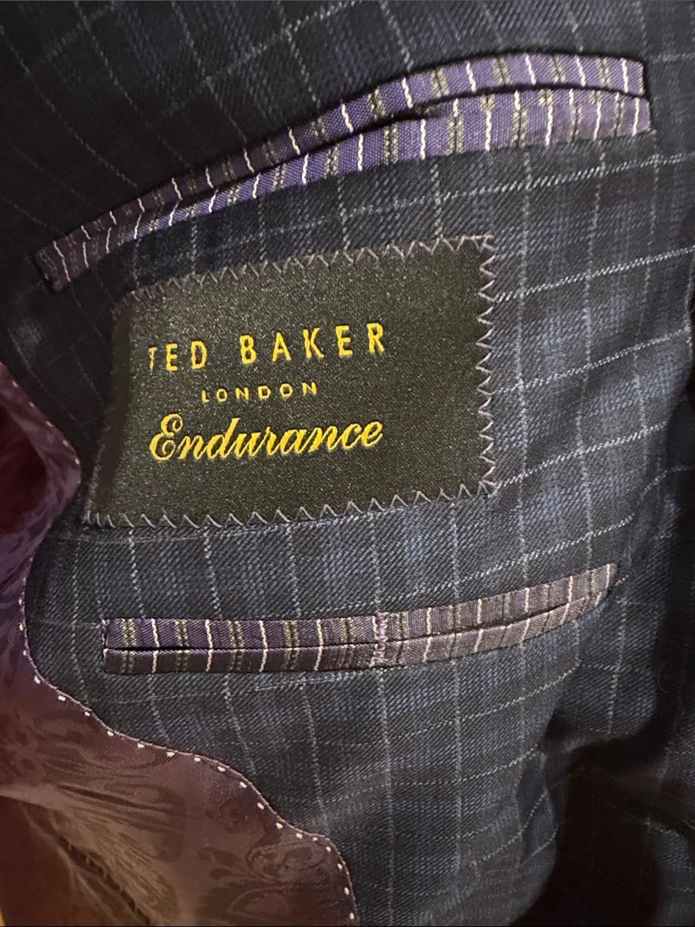 Ted Baker Men's Blue Windowpane suit size 40R. Pants fit size 32